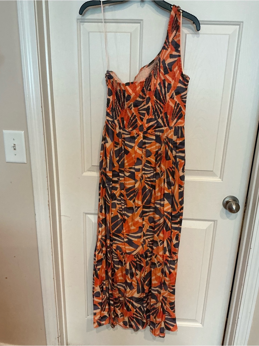 Nine West One-Shoulder Orange and Navy Printed Maxi Dress - Picture 2 of 2